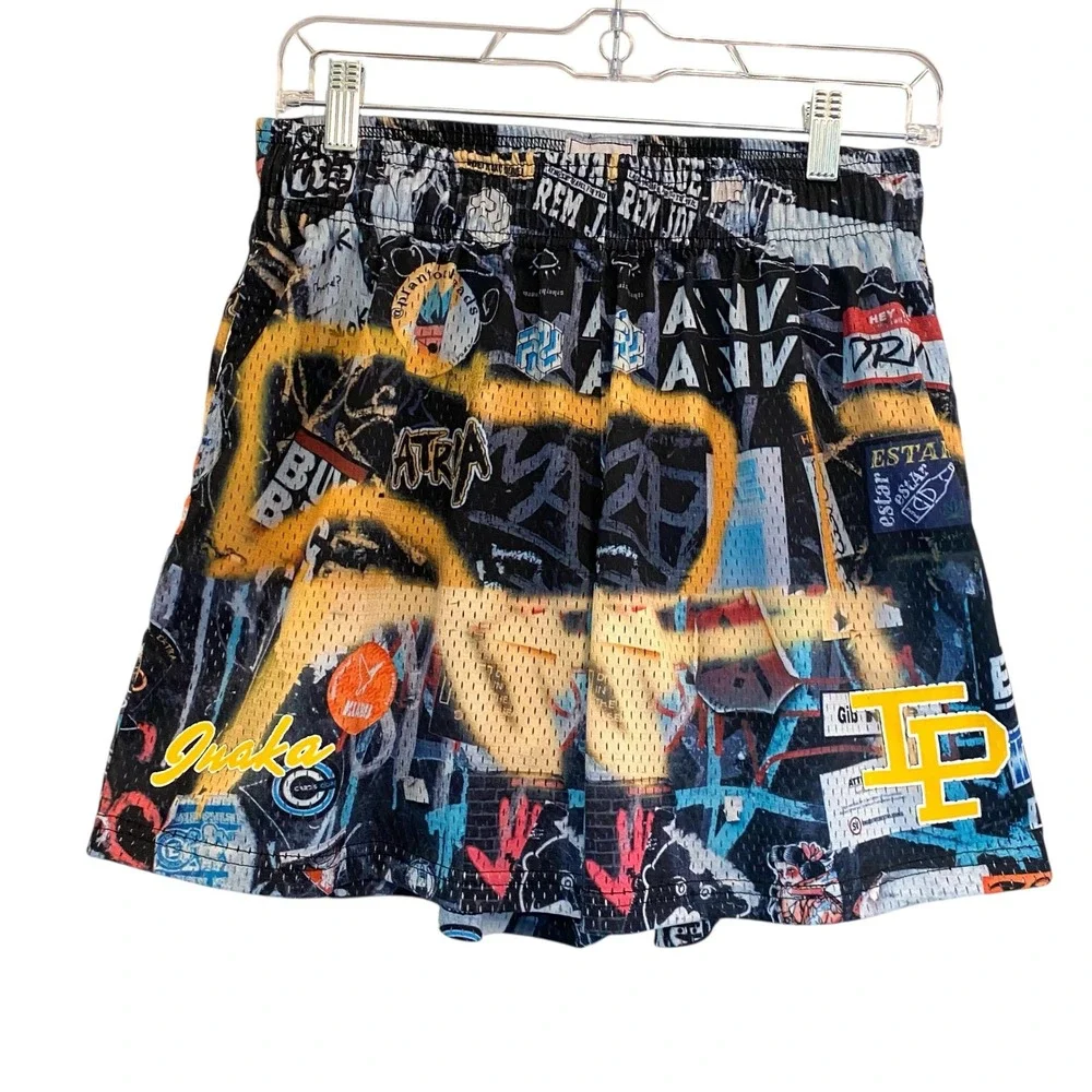 Inaka Power Graffiti Print Mesh Shorts Men Large Streetwear Athletic Drawstring - Picture 1 of 11